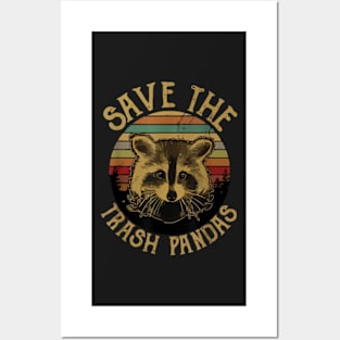 Retro Vintage Save The Trash Pandas Funny Raccoon Animal T-Shirt Posters and Art